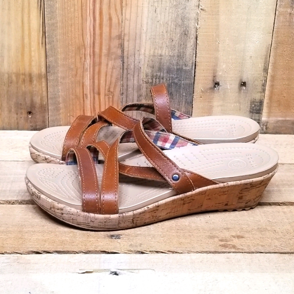 Crocs A-Leigh Women's Brown Cork Wedge Sandal Sz 8